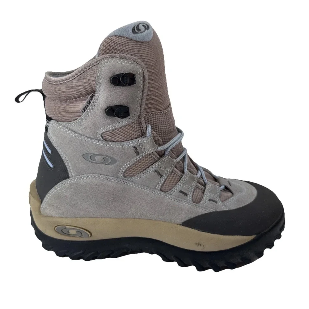 Salomon Clima-Dry Contagrip Hiking Boots Women 9 Blue Suede Pink Waterproof Mid